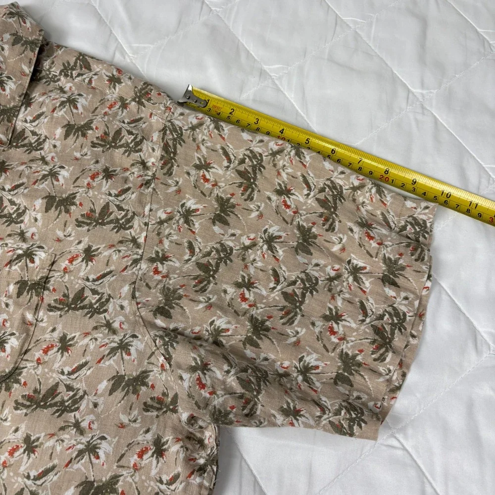 Cremieux 100% Linen Hawaiian Camp Shirt XXL Beige Tropical Palm Print